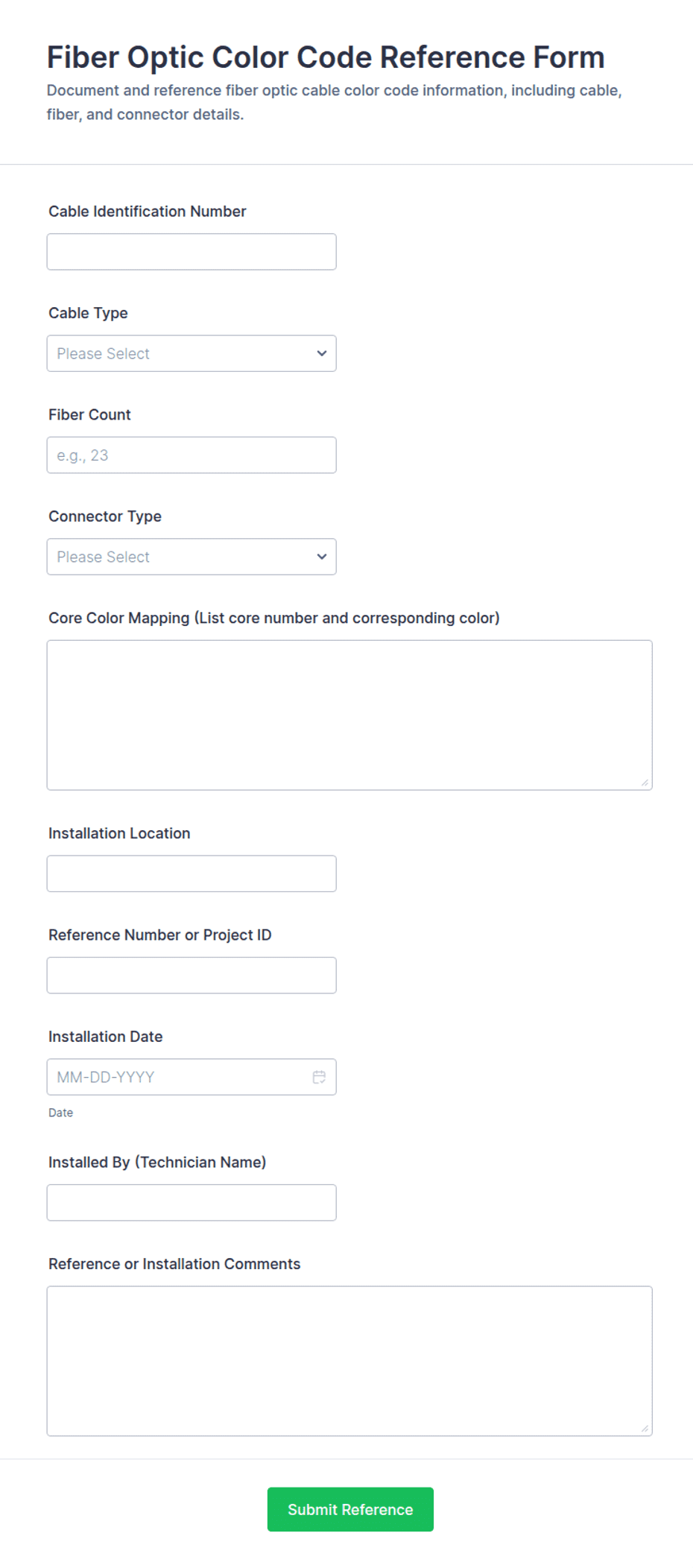 Fiber Optic Color Code Reference Form Template | Jotform