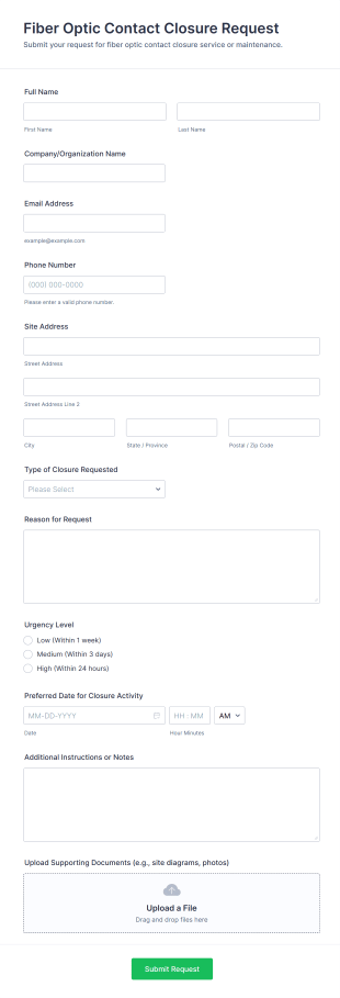 Fiber Optic Contact Closure Request Form Template