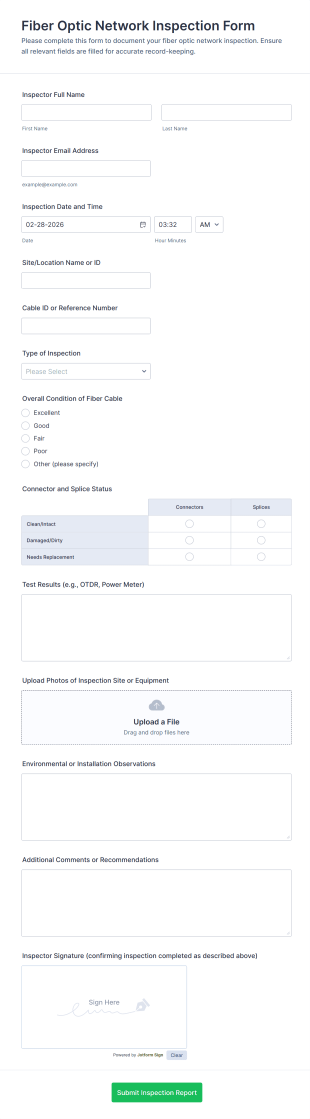 Fiber Optic Network Inspection Form Template