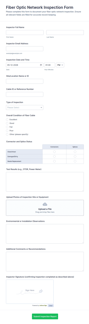 Fiber Optic Network Inspection Form Template