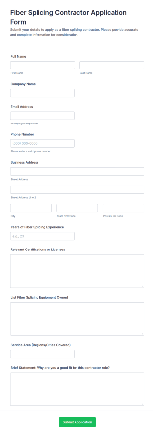 Fiber Splicing Contractor Application Form Template