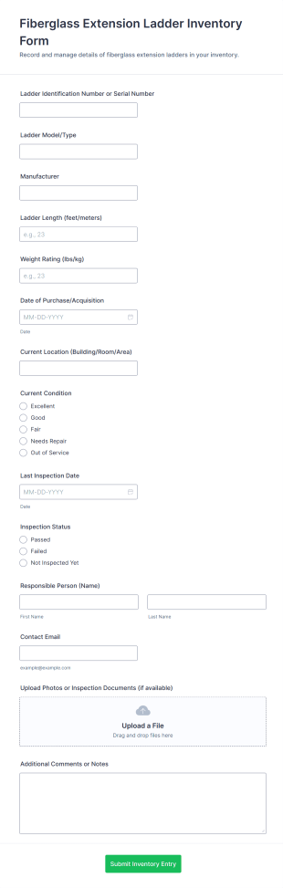 Fiberglass Extension Ladder Inventory Form Template