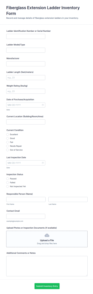 Fiberglass Extension Ladder Inventory Form Template