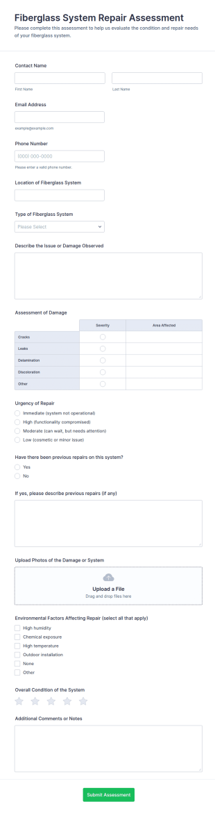 Fiberglass System Repair Assessment Form Template