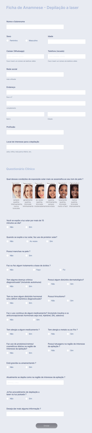 Ficha Anamnese Depilação A Laser Form Template