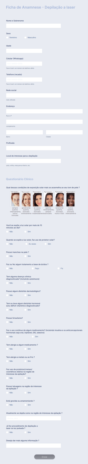 Ficha Anamnese Depilação A Laser