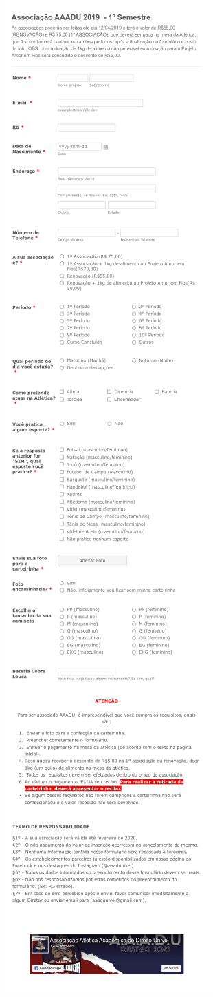 Ficha Cadastral De Associação Form Template