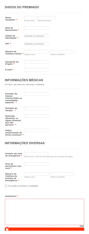Ficha Cadastral De Vencedor De Premiação