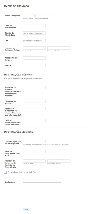 Ficha Cadastral De Vencedor De Premiação