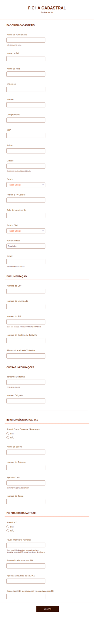 Ficha Cadastral Foccus Rh Completo Treinamento Form Template