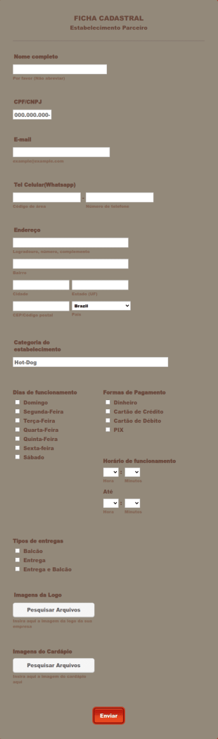 Ficha Cadastral Mais Delivery Parceiros