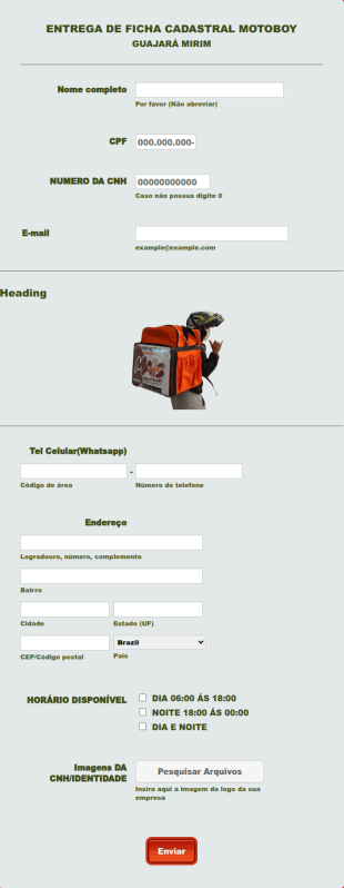 Ficha Cadastral Motoboy