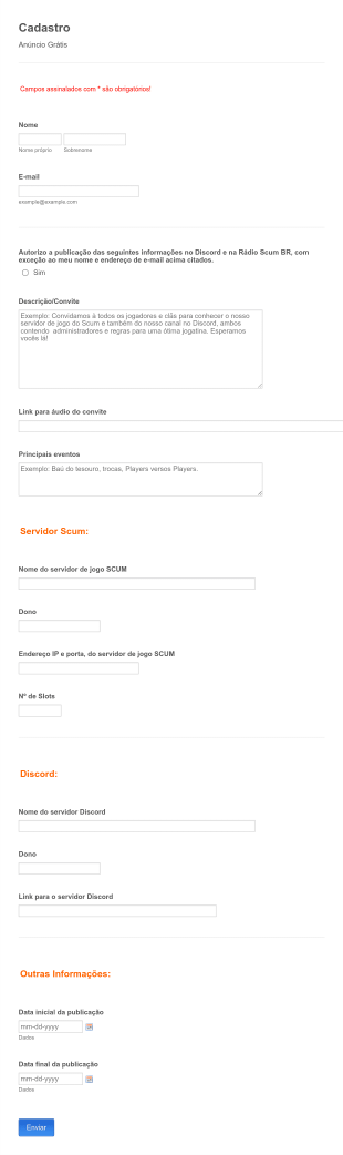 Ficha Cadastral Para Anúncio Grátis Form Template
