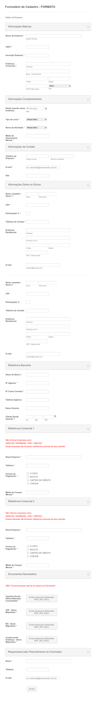 Ficha Cadastral Para Venda A Prazo Form Template