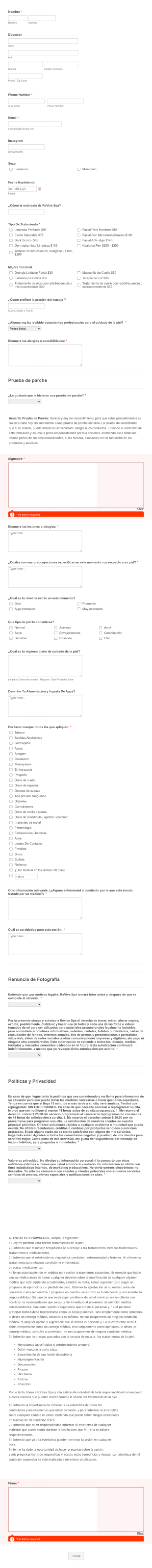 Ficha De Admision Facial //Cuidado De La Piel Form Template