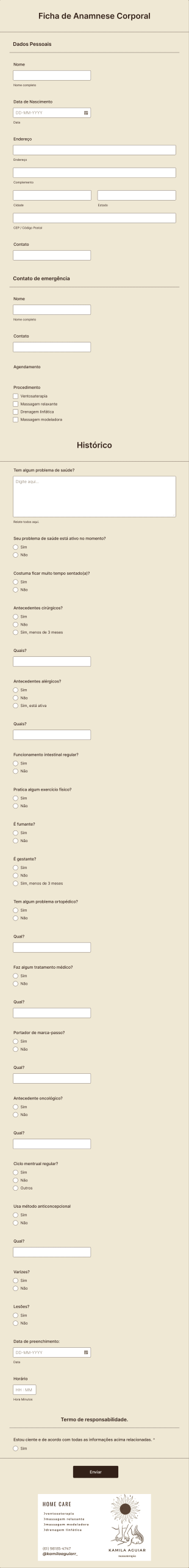 Ficha De Anamnese Corporal Form Template