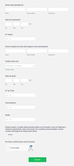 Ficha De Apoiamento Form Template