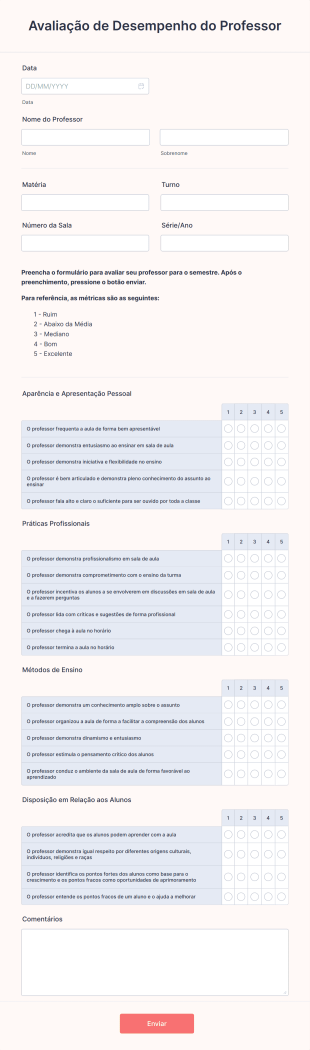 Ficha De Avaliação De Desempenho Do Professor Form Template
