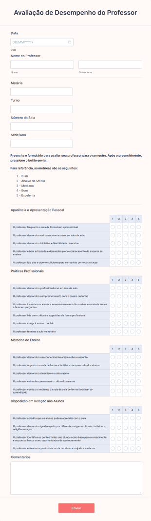 Ficha De Avaliação De Desempenho Do Professor Form Template