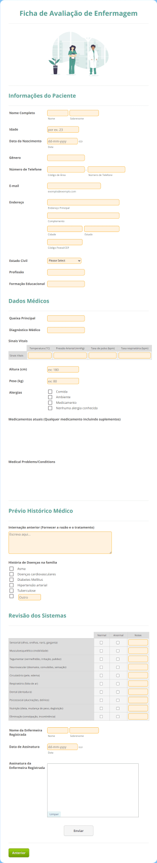 Ficha De Avaliação De Enfermagem Form Template