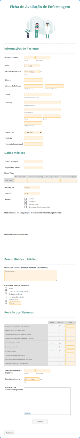 Ficha De Avaliação De Enfermagem Form Template