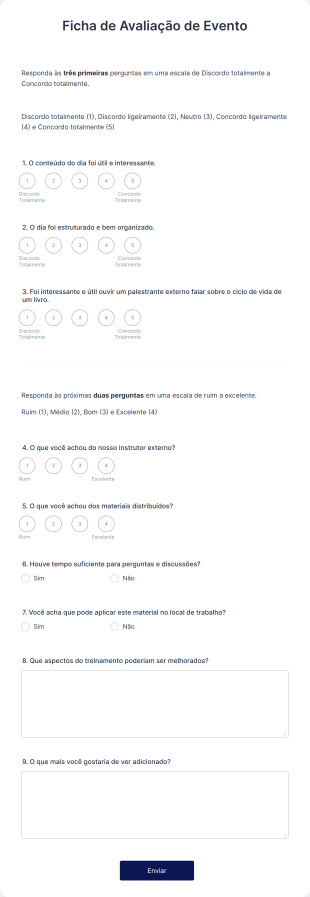 Ficha De Avaliação De Evento Form Template