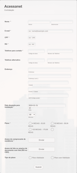 Ficha De Contratação De Serviço Form Template