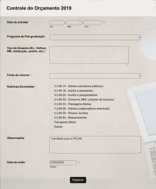 Ficha De Controle De Orçamento
