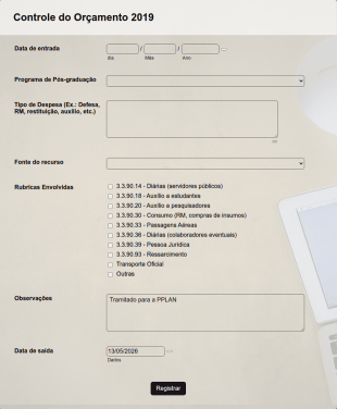 Ficha De Controle De Orçamento