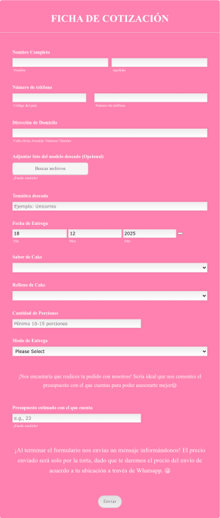 Ficha De Cotización Form Template