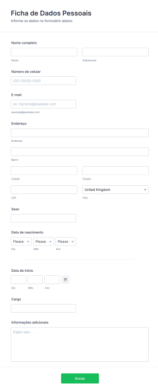 Ficha De Dados Pessoais Form Template