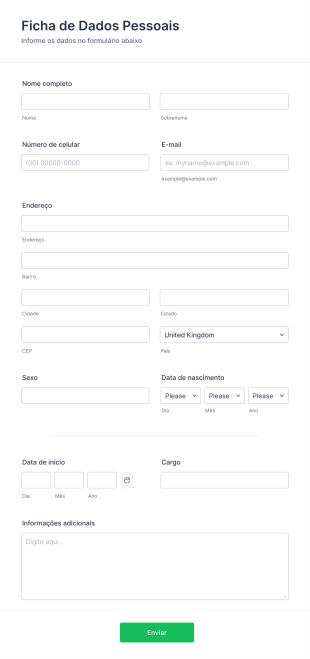 Ficha De Dados Pessoais Form Template
