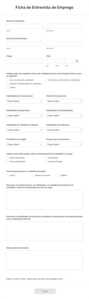 Ficha De Entrevista De Emprego