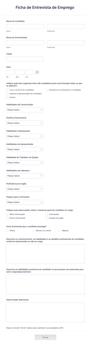 Ficha De Entrevista De Emprego