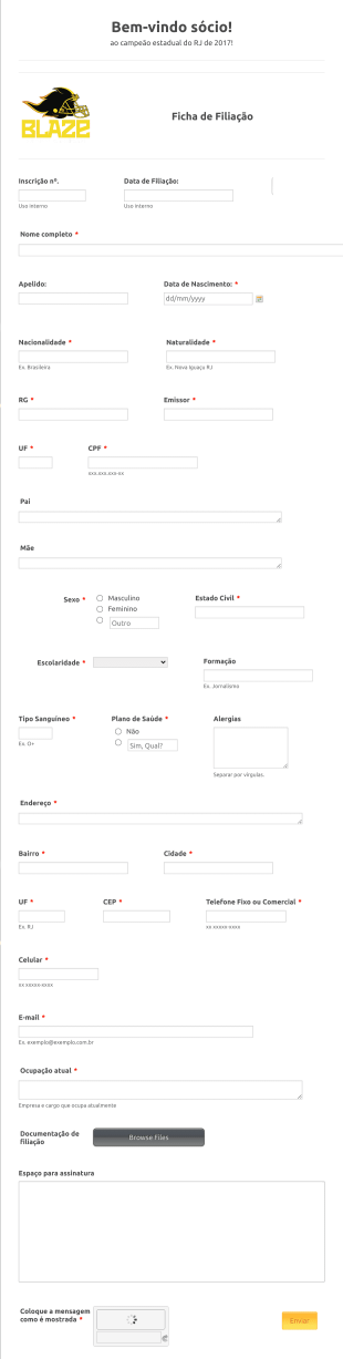 Ficha De Filiação De Associação Form Template