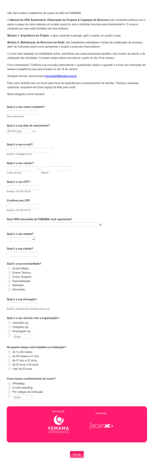 Ficha De Inscrição Curso Manual Da ONG Sustentável