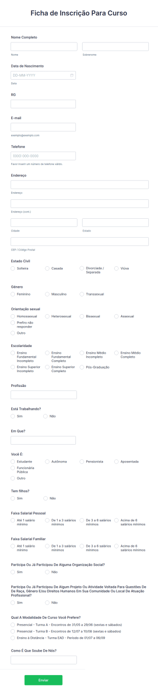 Ficha De Inscrição Para Curso