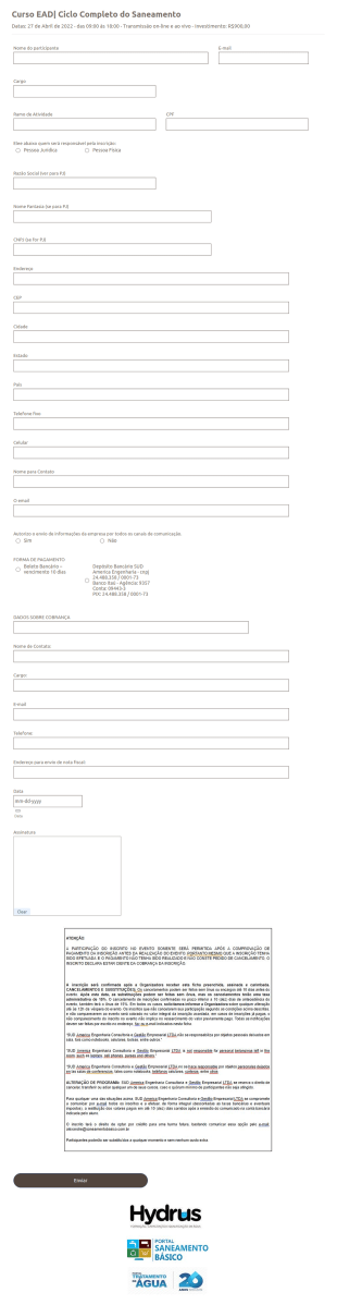 Ficha De Inscrição Do Curso Ciclo Completo Do Saneamento