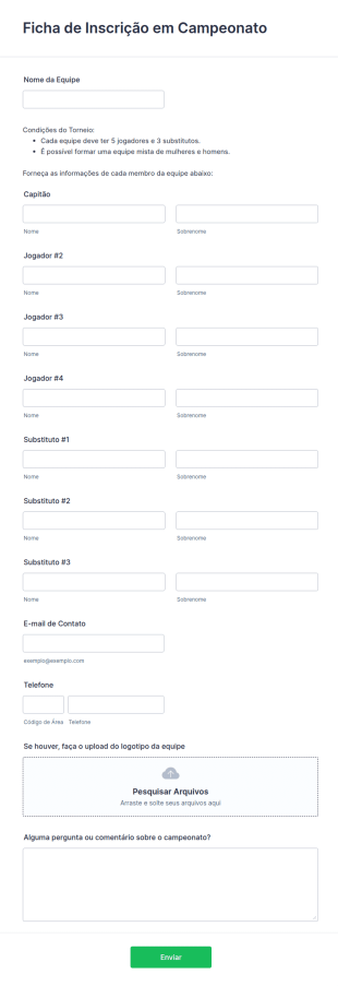 Ficha De Inscrição Em Campeonato