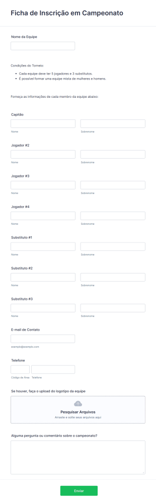 Ficha De Inscrição Em Campeonato