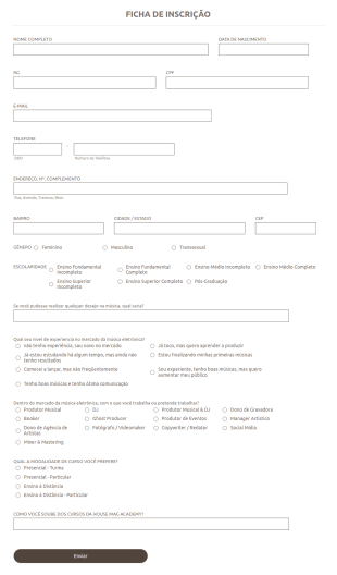 Ficha De Inscrição HOUSE MAG ACADEMY