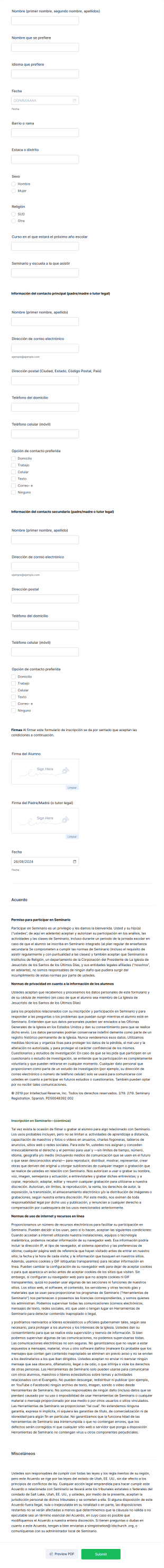 Ficha De Inscripción A Seminario Form Template