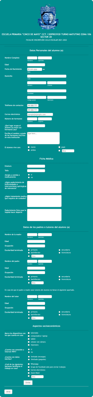 Ficha De Inscripción Ciclo Escolar 2021 2022