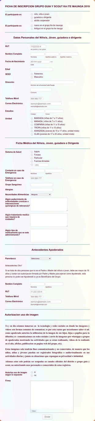 Ficha De Inscripción De Grupo Guía Y Scout