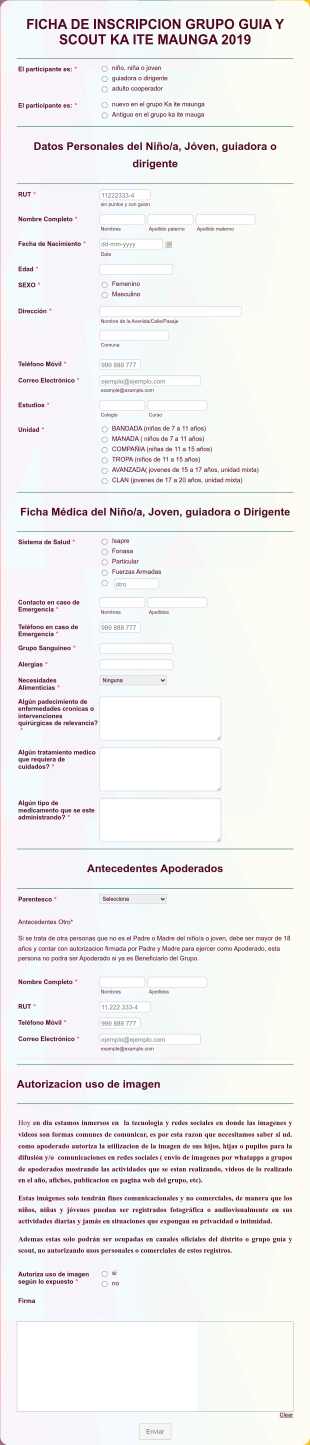 Ficha De Inscripción De Grupo Guía Y Scout