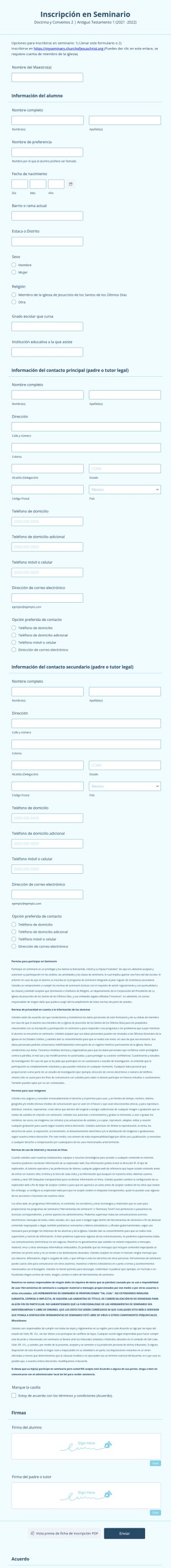 Ficha De Inscripción En Seminario 2021 2022