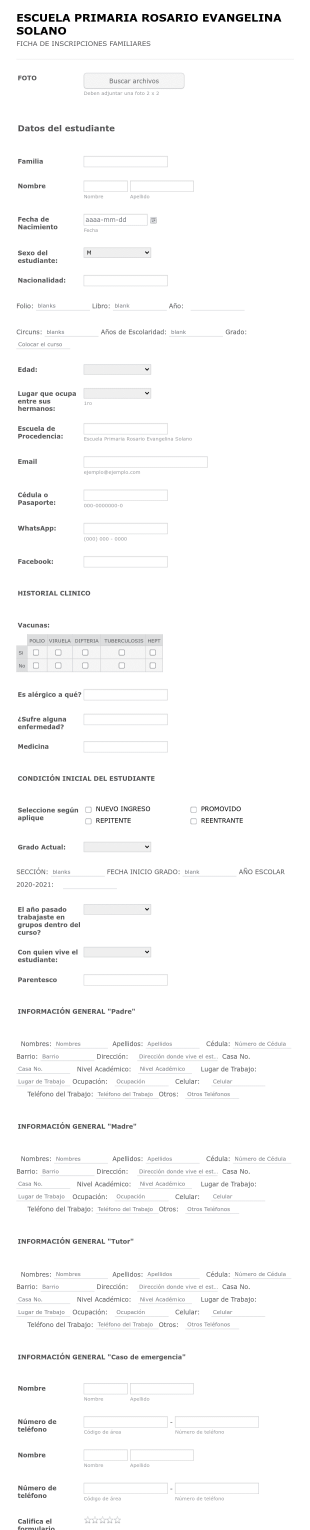 Ficha De Inscripciones Familiares
