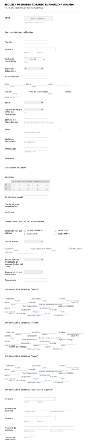 Ficha De Inscripciones Familiares
