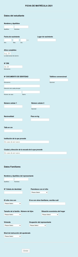 Ficha De Matrícula 2021
