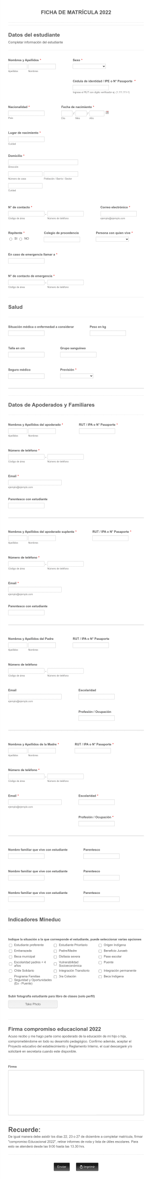 Ficha De Matrícula 2022